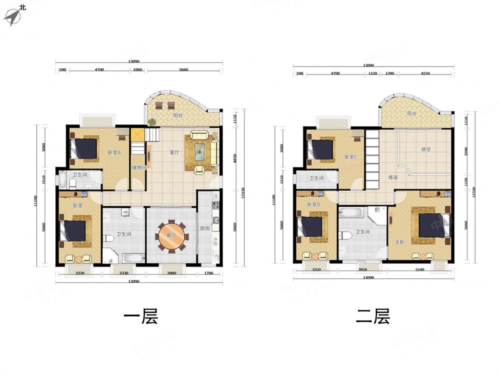 昌顺豪庭户型图c二三层复式商住楼户型图 3室1厅3卫1厨